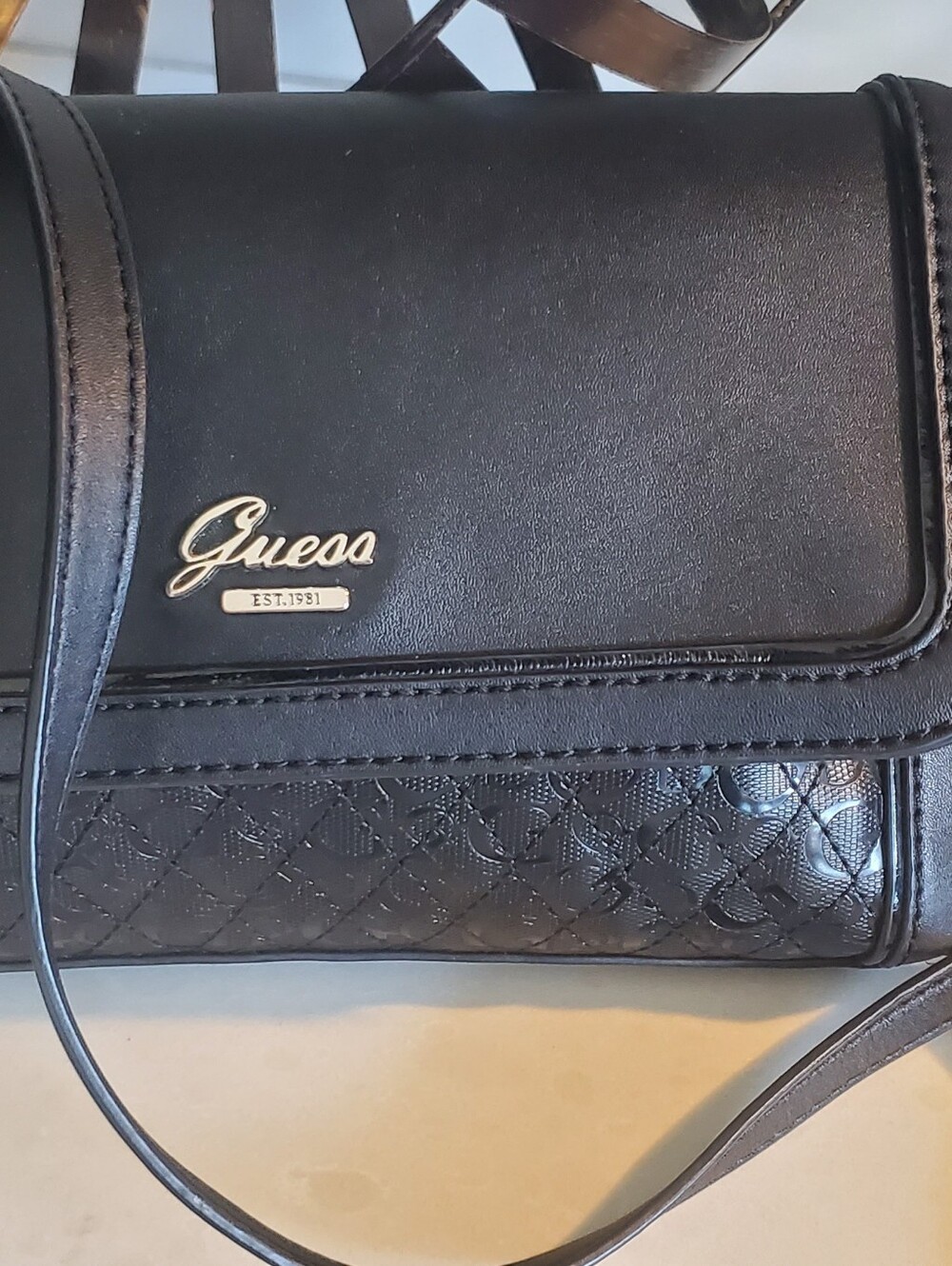 Guess Black Quilted Accent Crossbody Bag with Gold Logo
